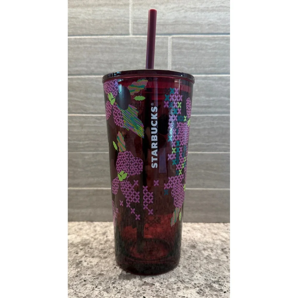 Starbucks Fall 2025 Limited Ed. Floral Cross-Stitch Cold Cup Glass Tumbler 18oz